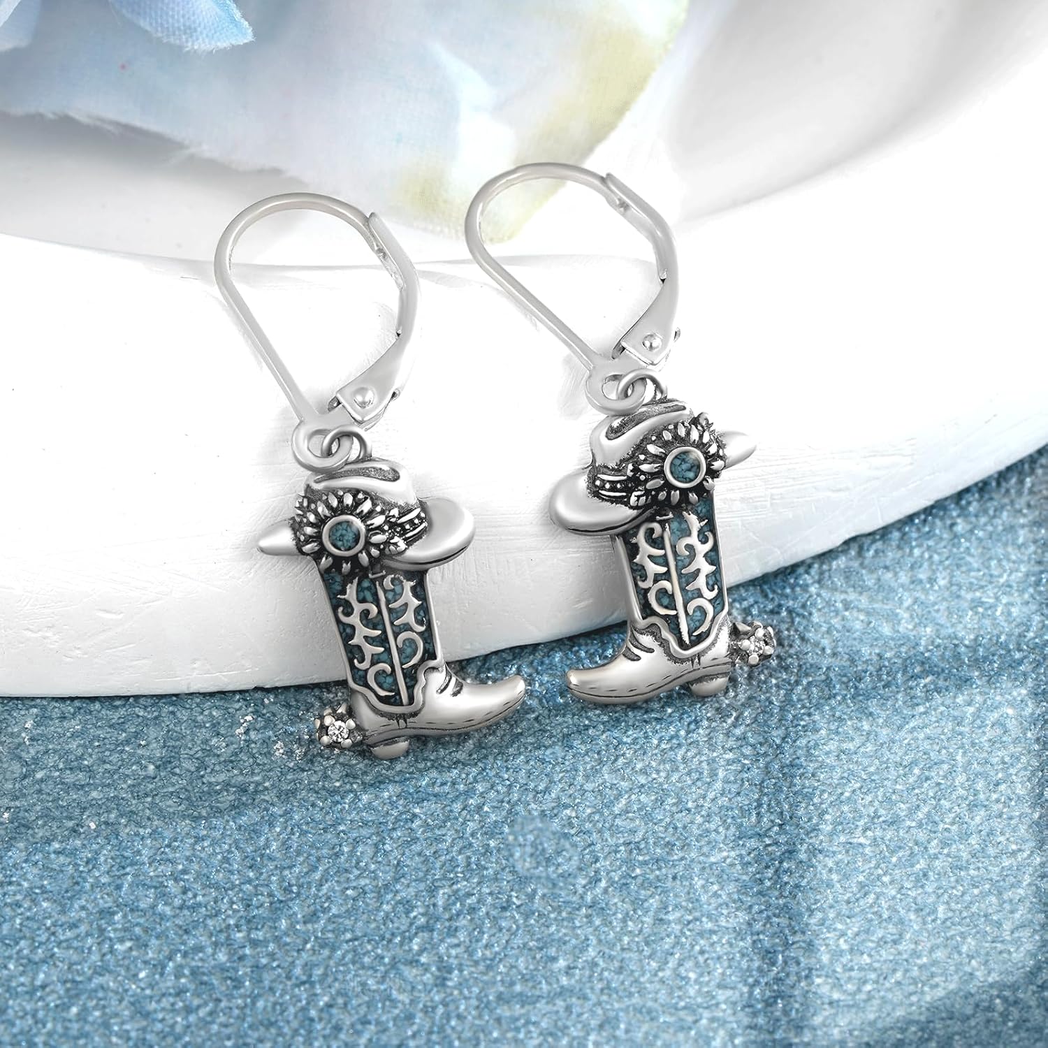 Cowboy Earrings for Women Western 925 Sterling Silver Turquoise Western Country Dangle Drop Earrings Cowgirl Jewelry Gifts for Cowgirl Cowboy - Image 2