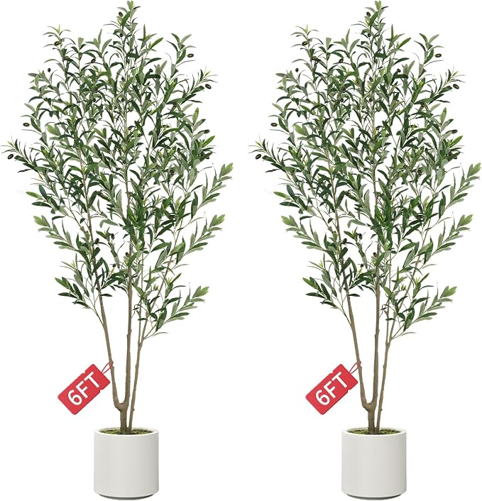 Amazon.com: Olive Trees Artificial Indoor, 2 PCS 6FT Faux Olive Tree ...