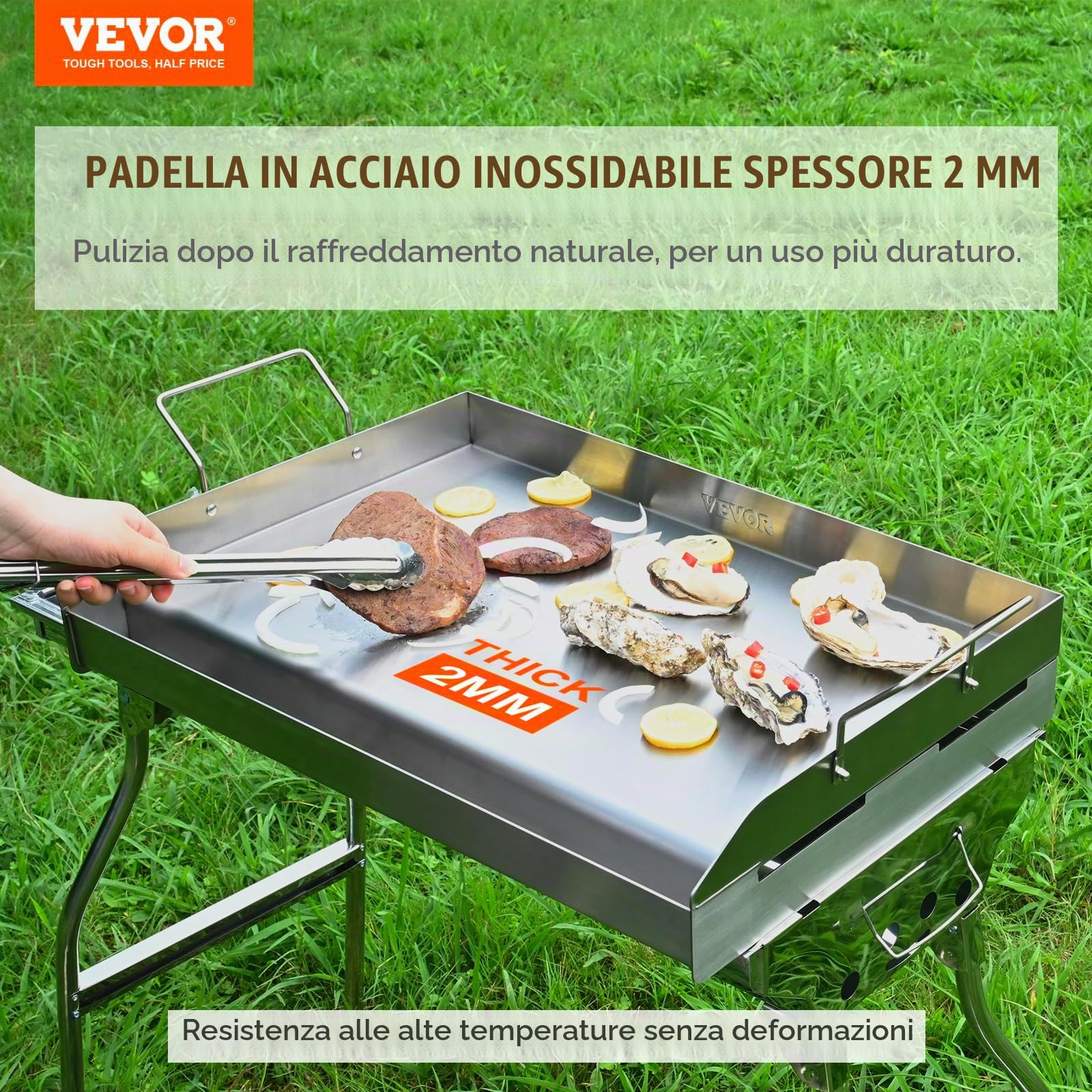 VEVOR Piastra Griglia, Piastra in Ghisa 587x395x99mm, Piastra Rettangolare Bifacciale Spessore 3,3mm, Piastra Antiaderente per Griglia Cottura, Piastra per Barbecue, Griglia a Gas, Argento
