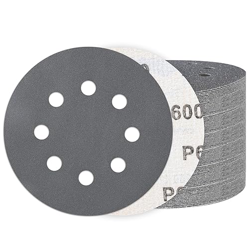 Miniatura 15 de 100 discos de lijado de gancho y bucle de 5 pulgadas, lijadora orbital húmeda y seca de 8 agujeros, papel de lija surtido de grano 80-5000, papel de