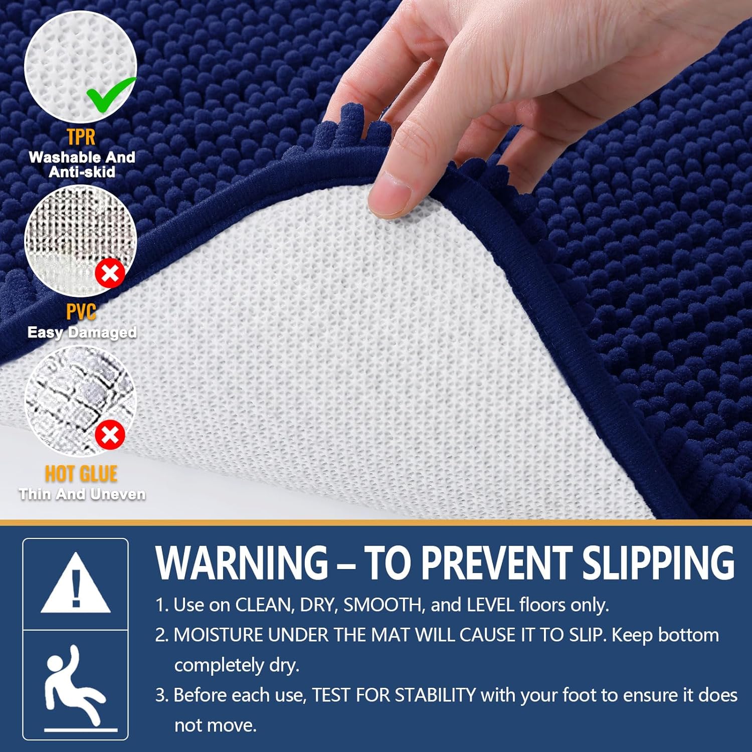 Arotive Bathroom Rugs 36x24, Extra Soft Absorbent Shaggy Chenille Bath Rugs, Machine Washable Rubber Backing Non-Slip Bath Mats for Bathroom Floor Tub and Shower, Home Decor Accessories, Navy