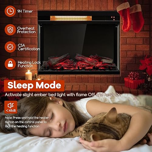 Miniatura 3 de Tangkula Chimenea eléctrica de vidrio de 3 lados de 23 pulgadas con control remoto, calentador de chimenea de 1500 W con termostato, temporizador de