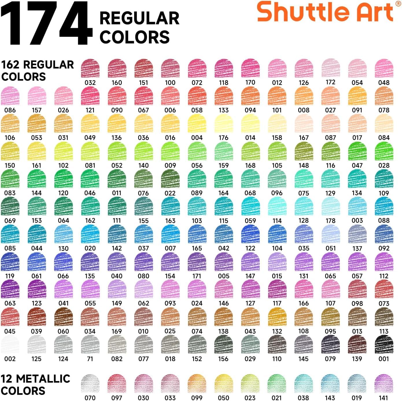 Shuttle Art 174 Crayon de Couleurs Professionnel, Boîte en Métal avec Livre de Coloriage