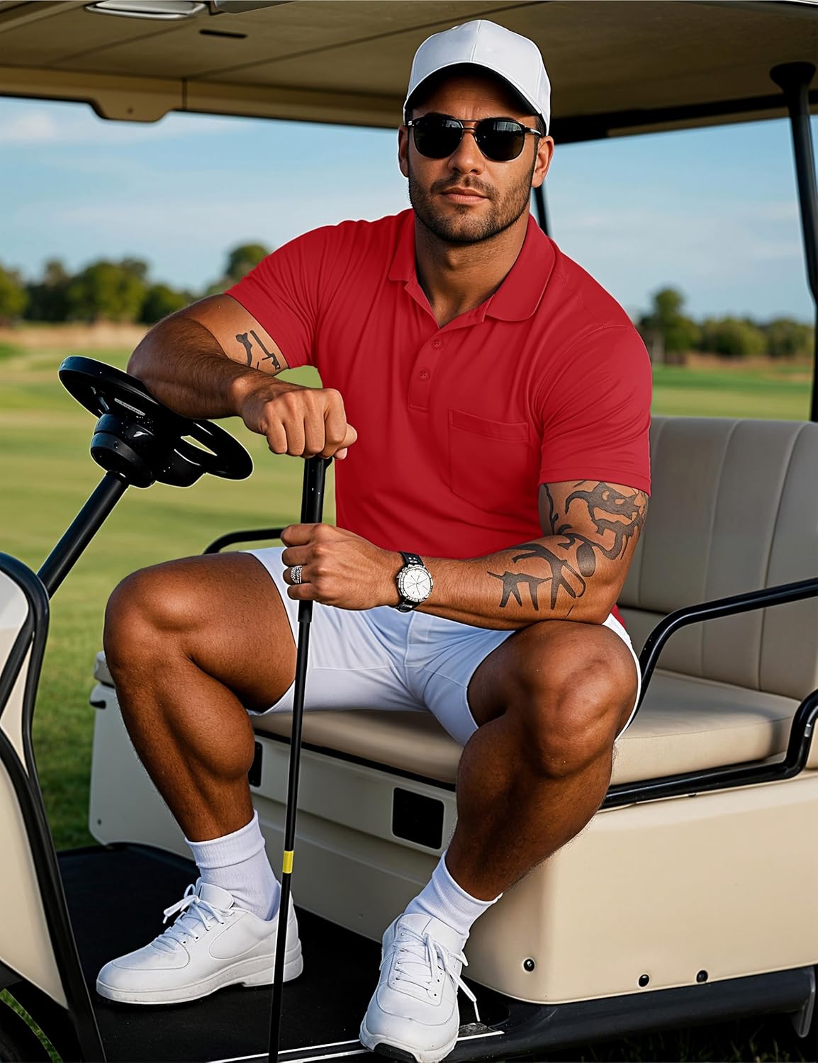 MAGCOMSEN Mens Polo Shirts Short Sleeve Cotton Pique Golf Shirts with Pocket Casual Performance Moisture Wicking Polos - Image 4