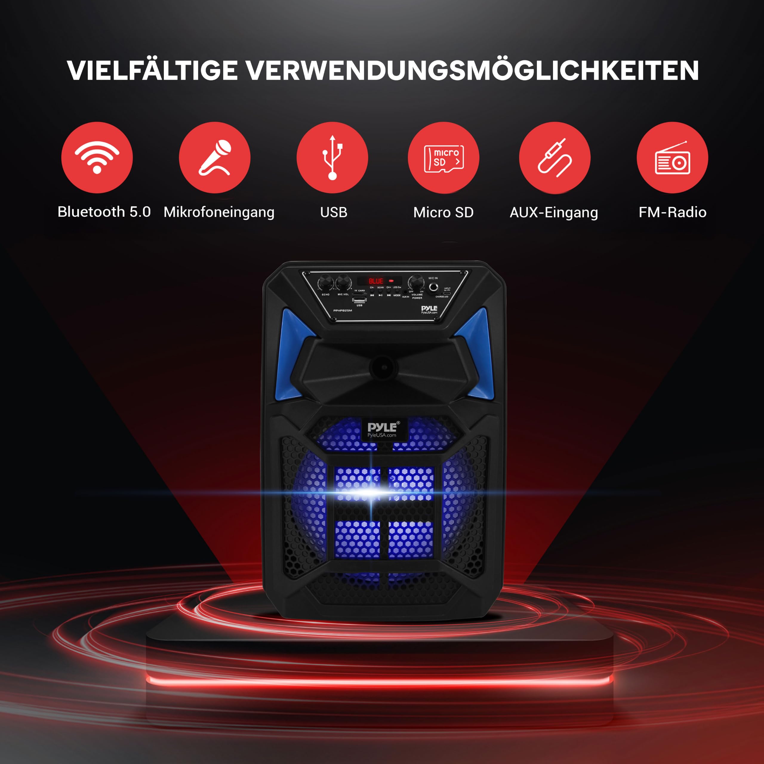 Portable Bluetooth PA Lautsprecher System – 400W Outdoor Bluetooth Lautsprecher Portable PA System mit Fernbedienung, Mikrofon, Mikrofoneingang, Partylichter, MP3/USB SD-Kartenleser, FM Radio