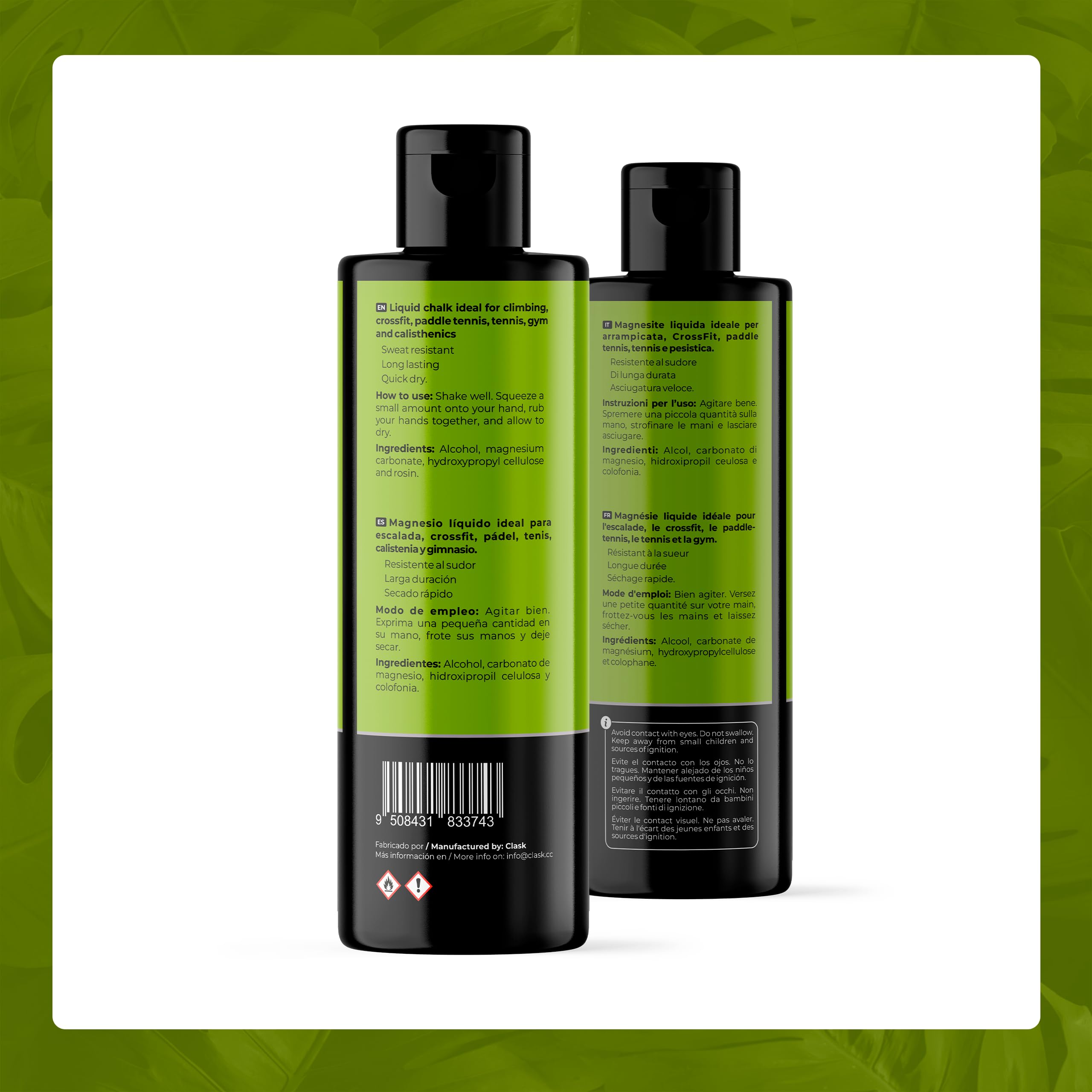Clask Kit Magnesio líquido para un Agarre de Gorila | Reduce la sudoración de Las Manos y Mejora el Agarre con magnesio liquido para Manos. Ideal para Escalada, Crossfit y Padel.