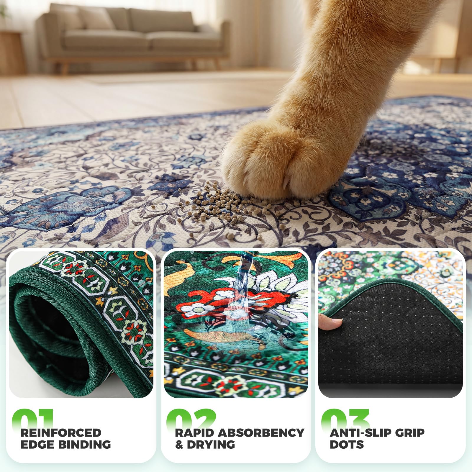 Hompet Lot de 2 tapis hygiéniques réutilisables pour chiens, antidérapants et lavables pour le sol, 89,9 x 152,4 cm, vert