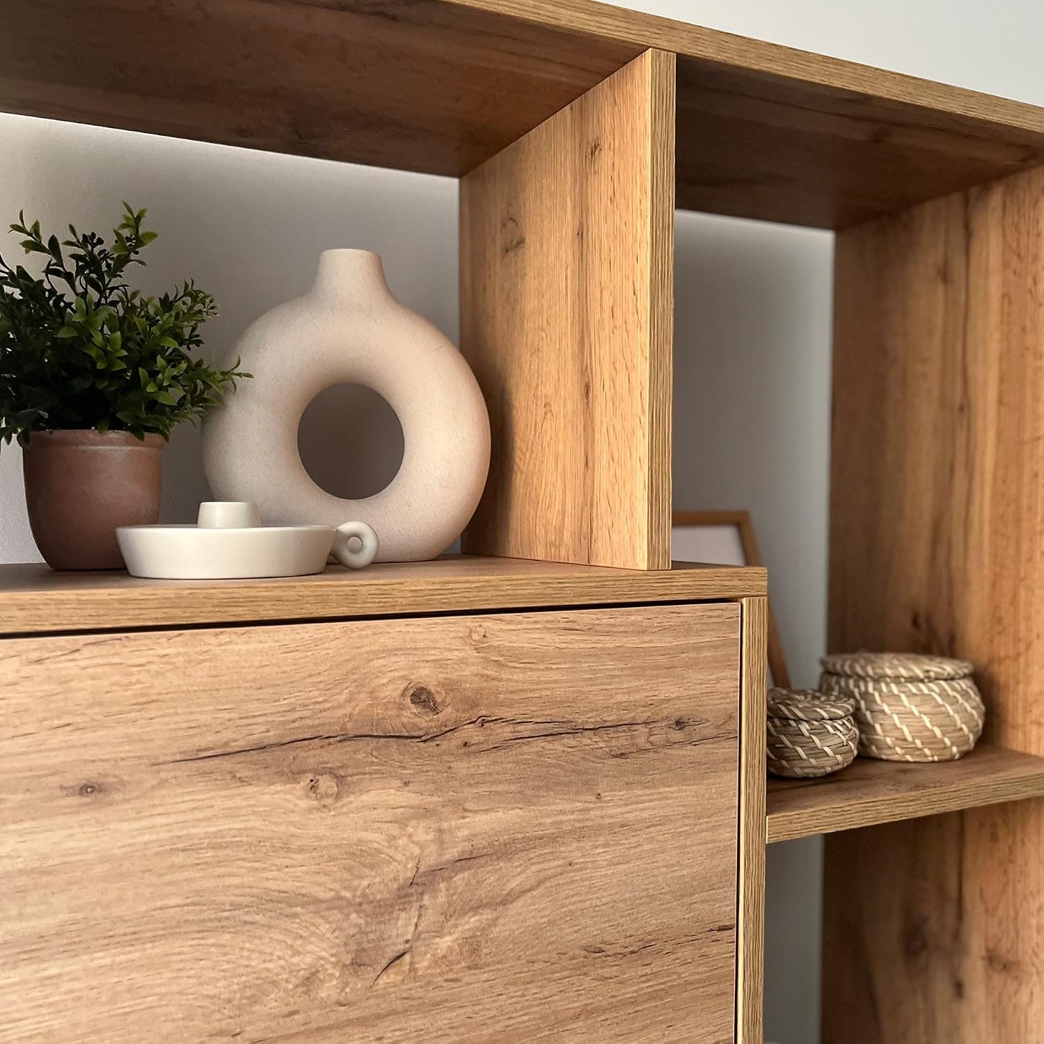 Mobili Fiver, Iacopo L Bookcase with Panel Doors (63.3 x 123.9 in), Rustic Oak, Made in Italy