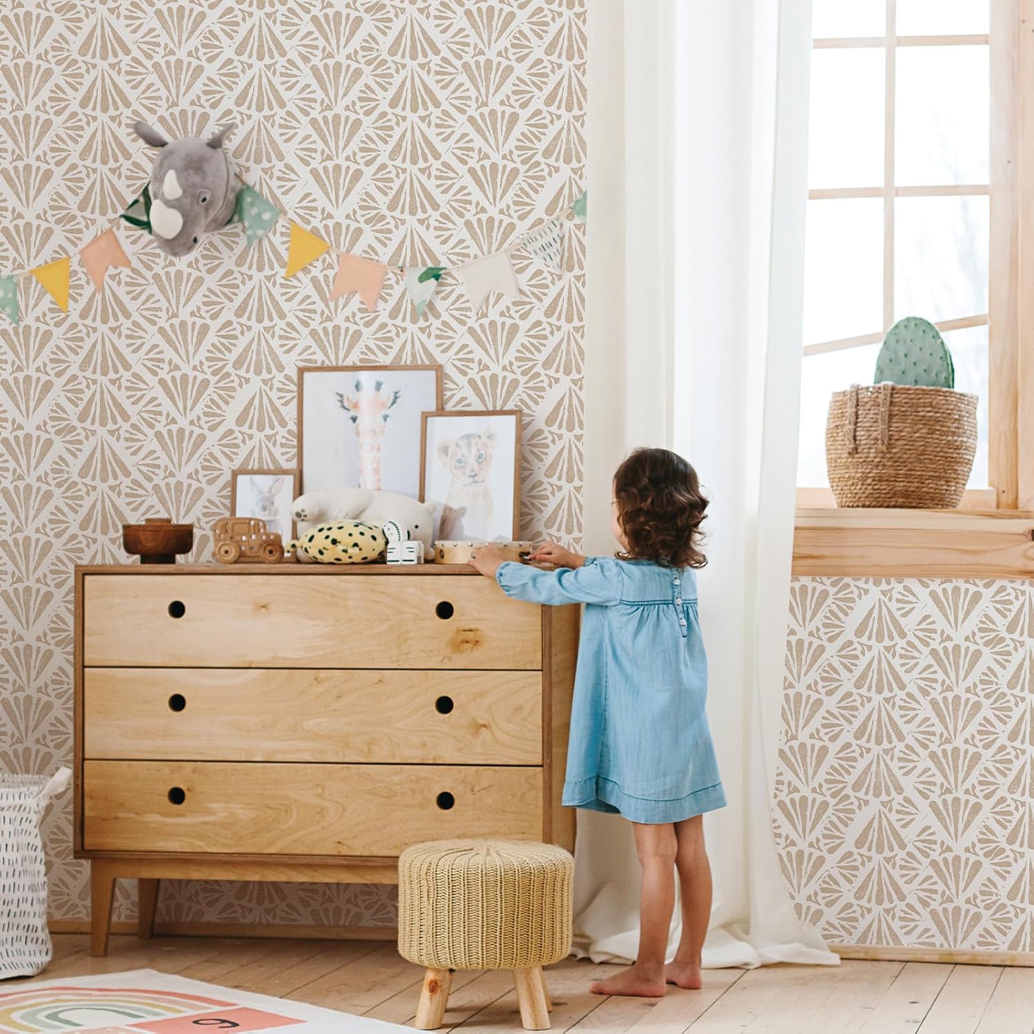 Peel and Stick Wallpaper Boho 17.3"x118" Removable Wallpaper Peel and Stick Modern Beige Geometric Wallpaper for Bedroom