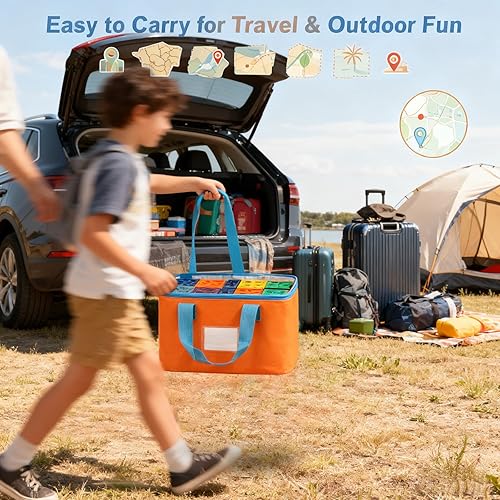 Miniatura 3 de Paquete de 8 bolsas magnéticas de almacenamiento de azulejos, organizador de juguetes de varios tamaños con bolsillos de malla y bolsillos para