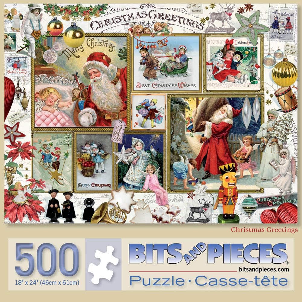 Bits and Pieces – 500 Piece Jigsaw Puzzle for Adults – Christmas Greetings Jigsaw Puzzles by Artist Barbara Behr, Completed Puzzle Size: 18" x 24"