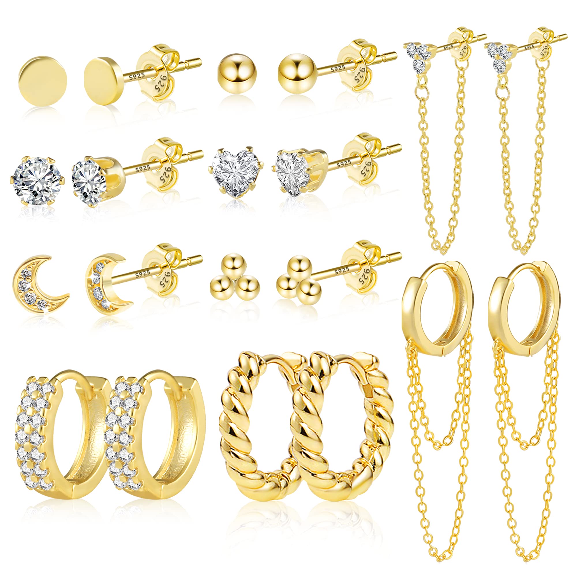 ALEXCRAFT Piccoli Orecchini a Cerchio, Orecchini Per Polsini Auricolari Da Donna, Orecchini a Cerchio Intrecciati Da Donna, Orecchini a Cerchio Spessi Vintage Ipoallergenici In Oro e Argento (9 Paia)