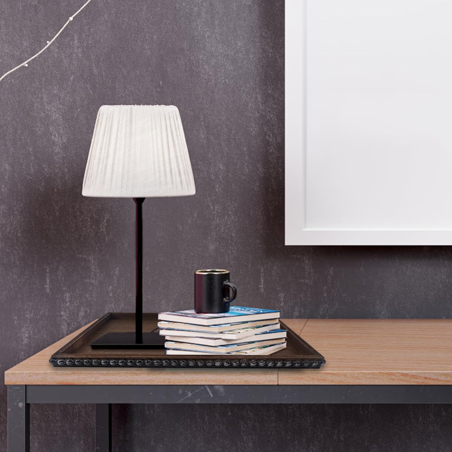 FramePro Decorative Tray 12x16 Rectangular Wood Beaded - Brown Serving Tray for Living Room, Coffee Table, Kitchen or Farmhouse Display