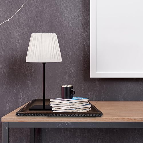 Miniatura 6 de Bandeja decorativa rectangular con cuentas de madera de 12 x 16 pulgadas, bandeja de servir marrón para sala de estar, mesa de café, cocina o