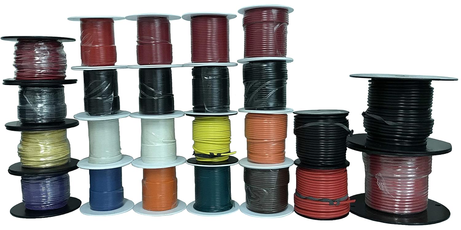 Grеаtеѕt Prоduсt (24) Automotive Electrical Primary Wire 100 FT Rolls & Mountable 27 Steel Spool Rack Assortment - 10 AWG to 20 Gauge Cable - USA