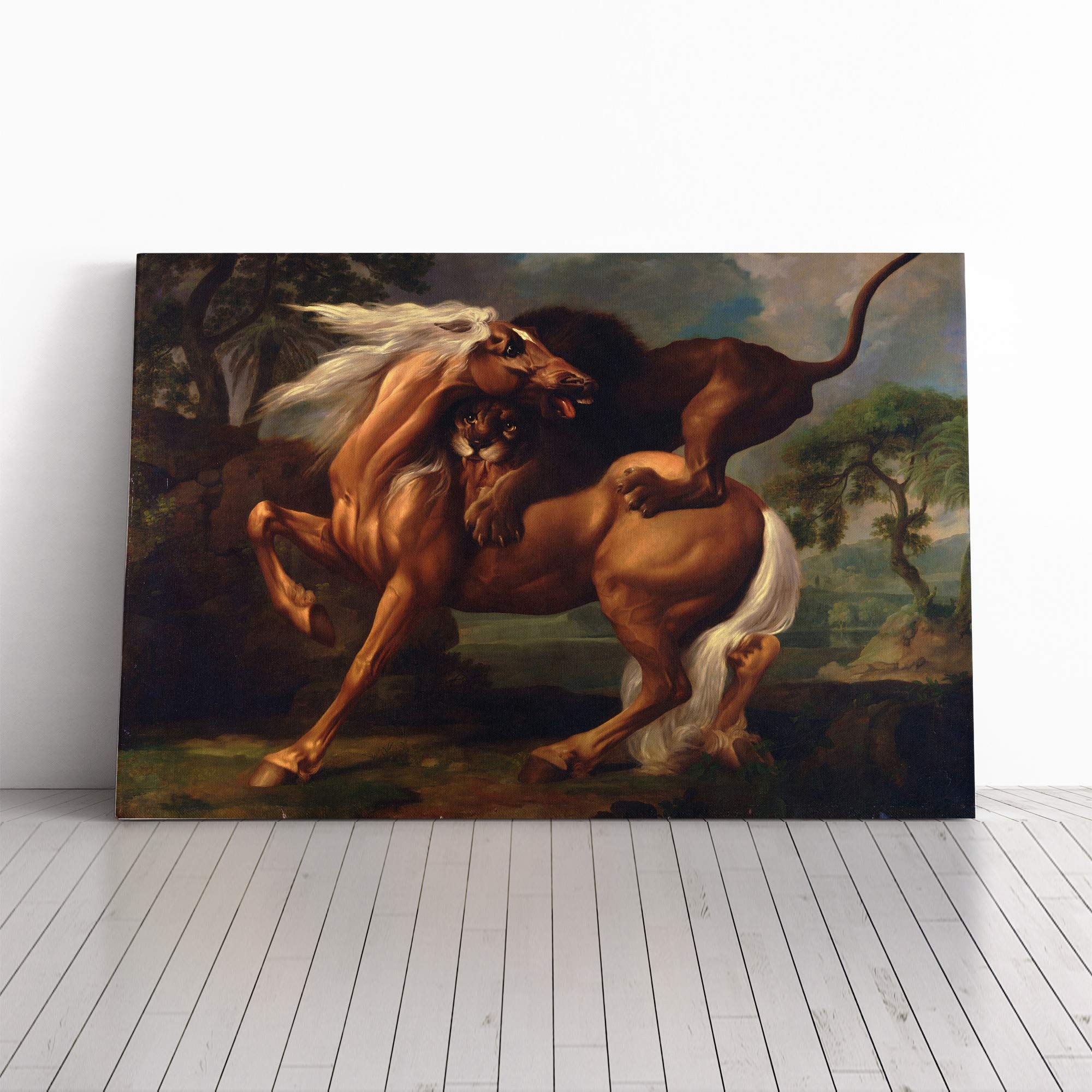 George Stubbs Lion Attacking a Horse Canvas Print | Gallery Wrapped 30mm Frame Wall Art | 24x16 inches | Ready to Hang | Modern Animals Picture | Living Room Bedroom Lounge Office