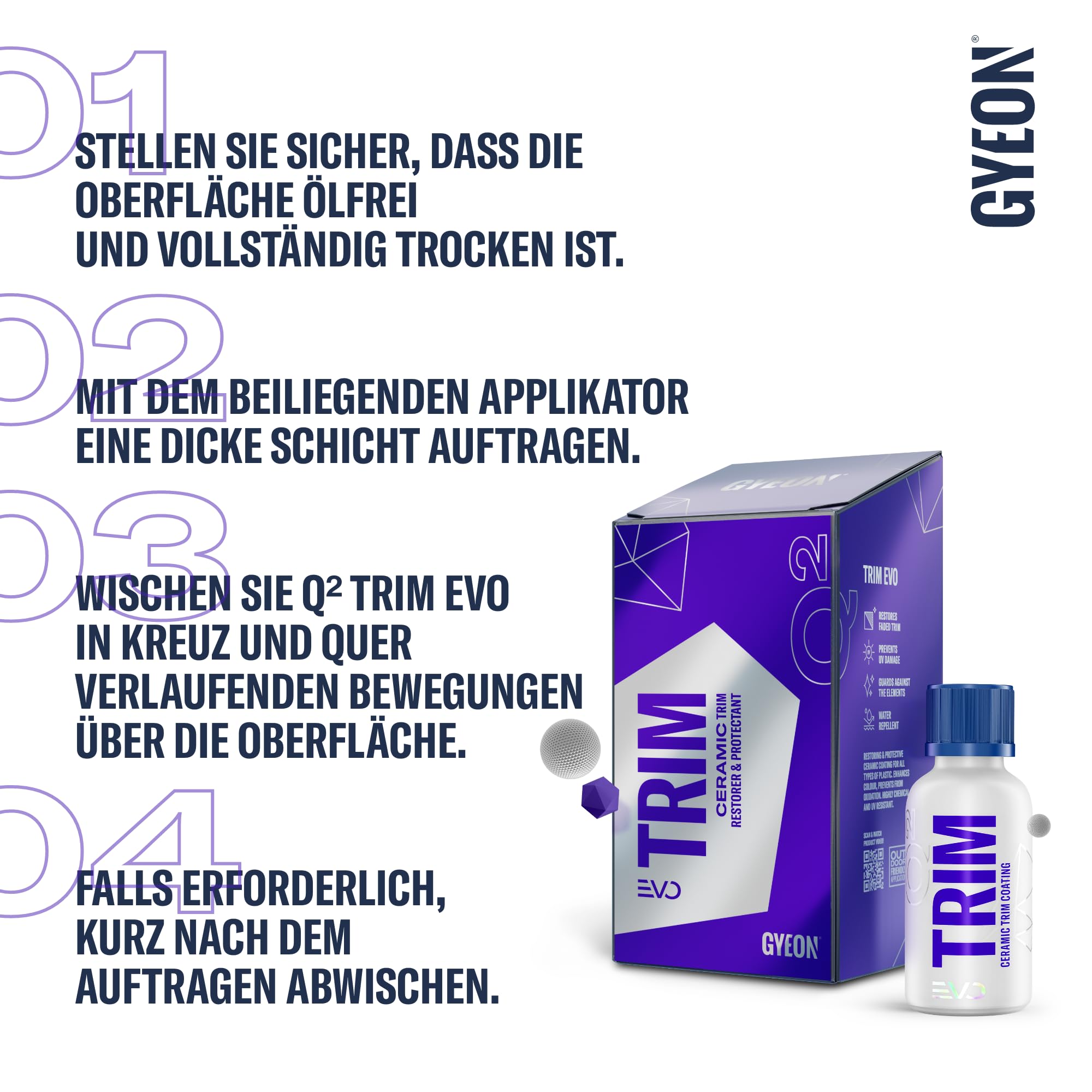 Gyeon Q² Trim EVO - Auto Keramik Kunststoffversiegelung - Langzeitschutz, Farbauffrischung und selbstreinigende Wirkung für Außen (30 ml)