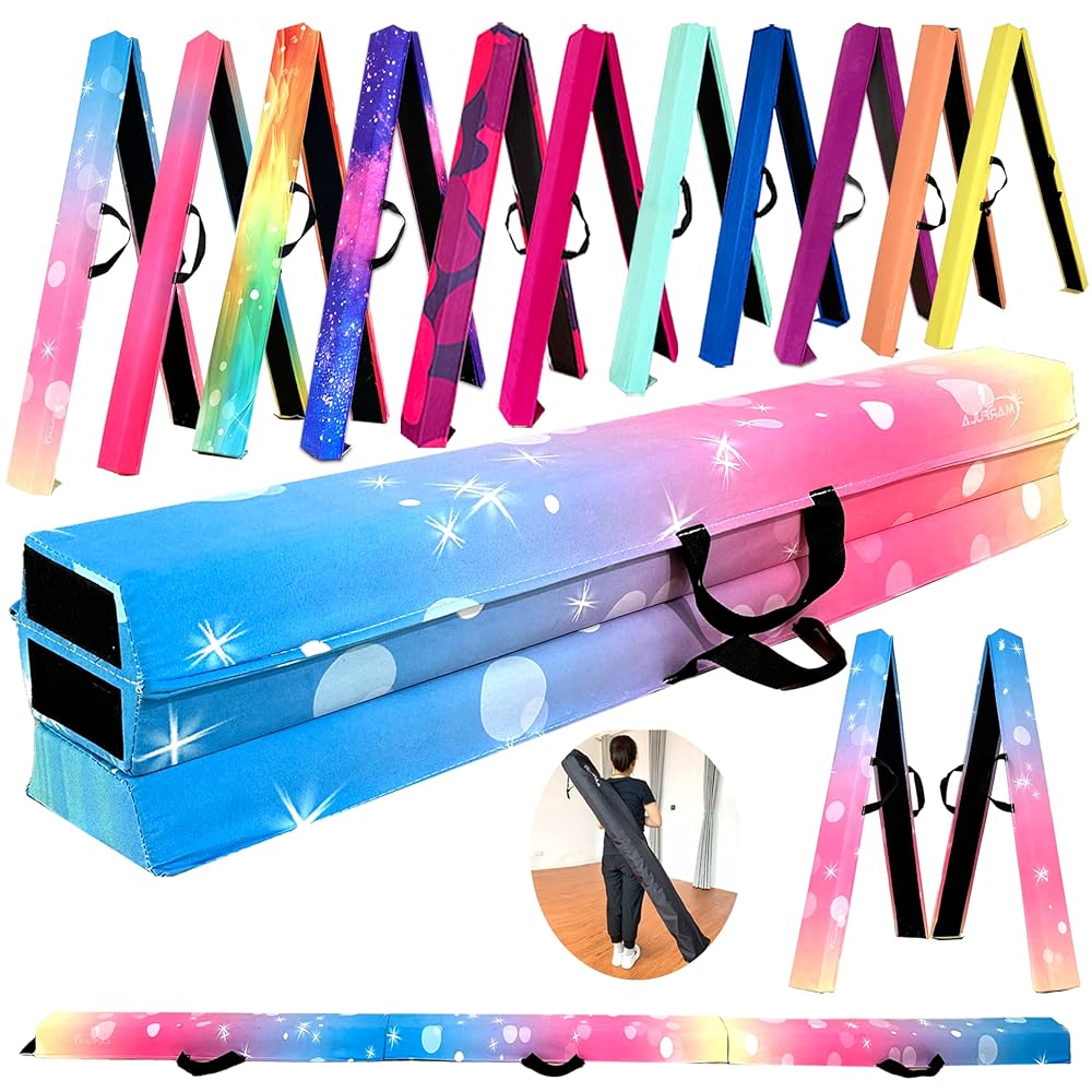 MARFULA 6 FT / 8 FT / 9 FT Folding Gymnastics Beam Foam Balance Floor Beam - Extra Firm - Suede Cover - Anti Slip Bottom with Carry Bag for Kids/Adults Home Use
