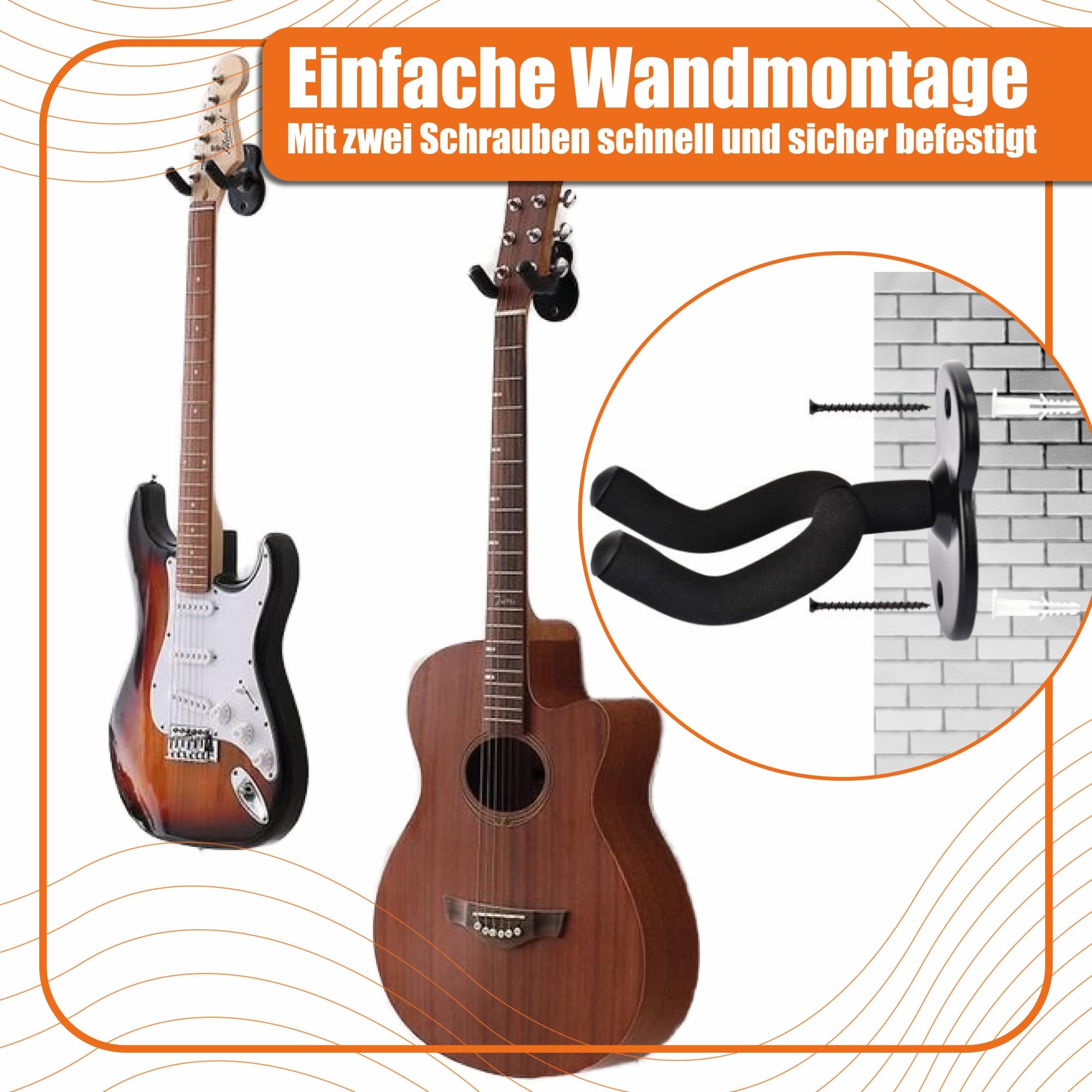 Supporto Da Parete Per Chitarra In Metallo – Con Rivestimento EVA, Regolabile, Per Chitarra Acustica, Elettrica E Basso