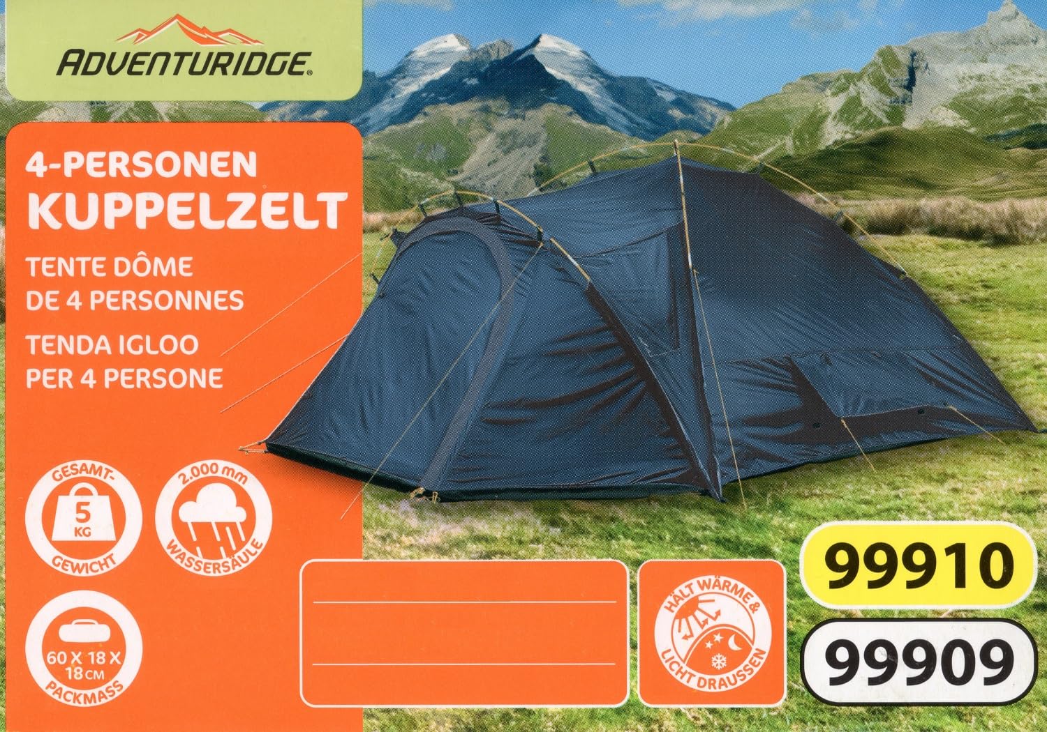 Kuppelzelt 4 Personen Camping Zelt - 4 Mann Campingzelt Igluzelt Trekkingzelt mit 2000 mm Wassersäule mit Vorzelt inkl. 2 Eingänge wasserdichtes Festivalzelt