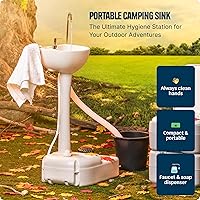 Vista 2 de Alpcour Fregadero portátil para acampar – Estación de higiene de viaje para interiores y exteriores con lavabo, grifo para correr, dispensador