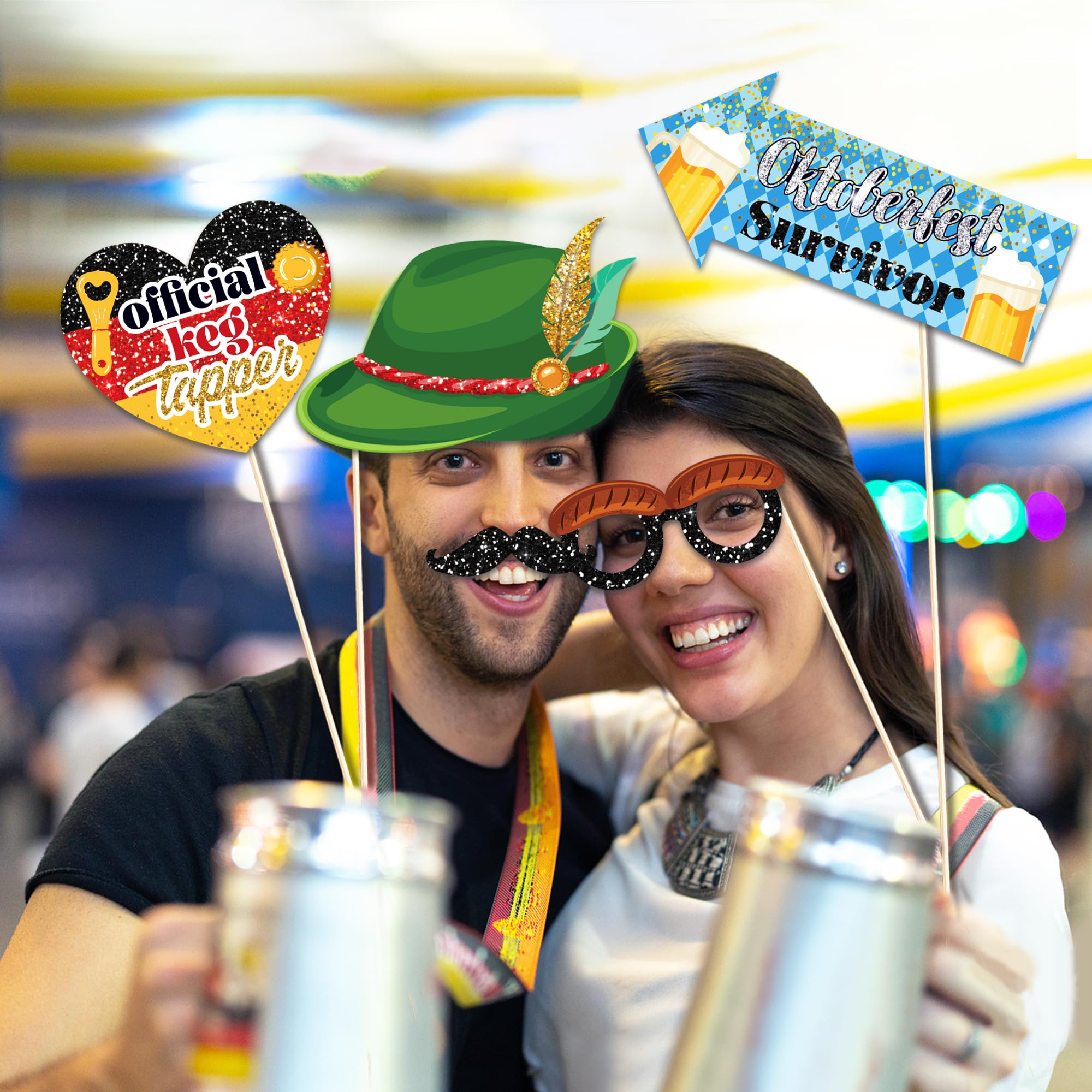 30 Accessoires Photo Oktoberfest - Décoration Photobooth Fête De La Bière Allemande, Moustaches, Saucisses, Accessoires Drôles Pour Adulte - 7