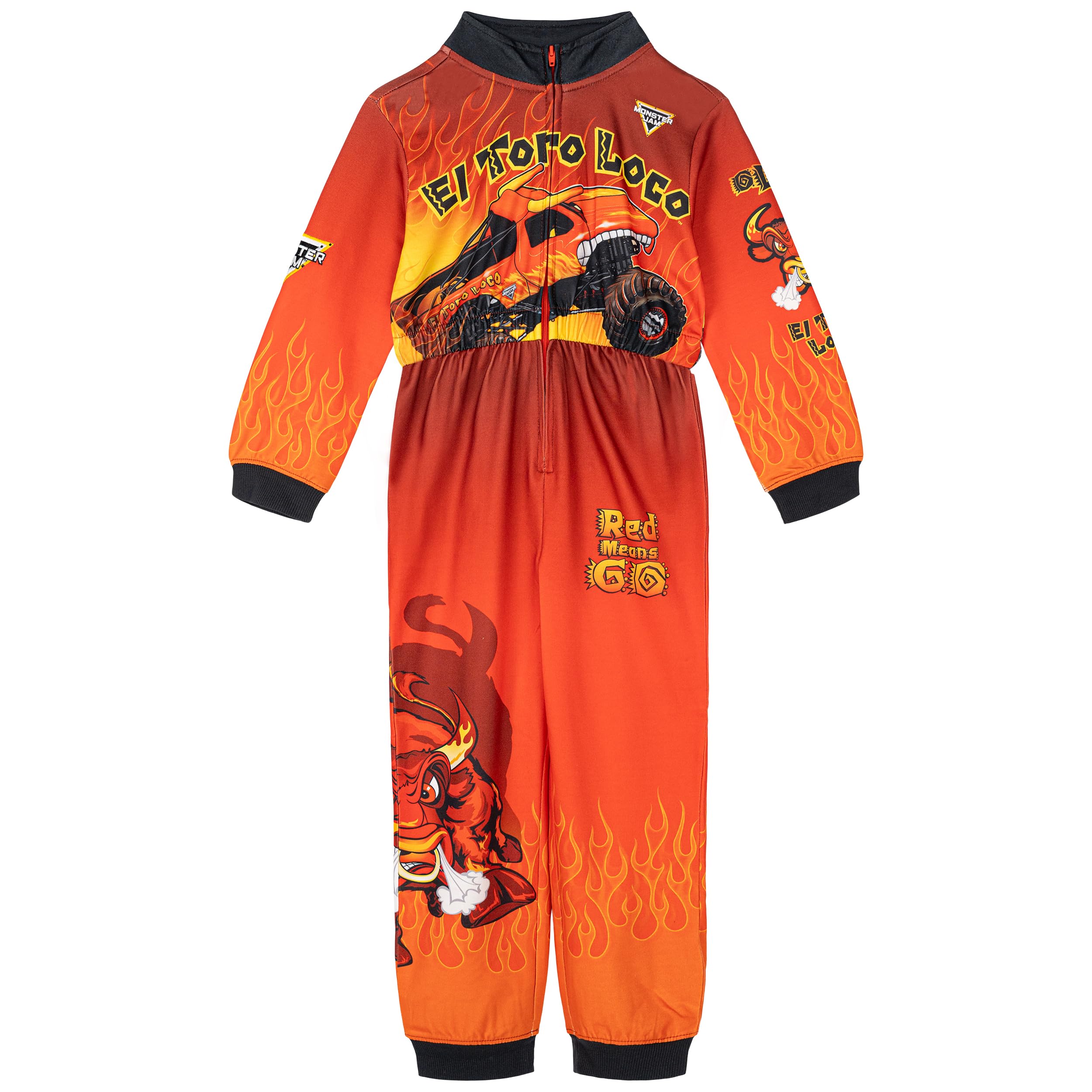 Monster Jam - French terry jumpsuit with closure for big kids The Mad Bull Megalodon, Orange The Crazy Bull, 6 โ image 1