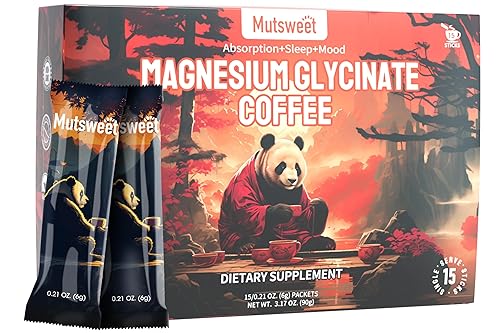 Mutsweet Palitos de café instantáneo de una sola porción con 300 mg de glicinato de magnesio, mezcla energizante y nutritiva para relajación, mejor