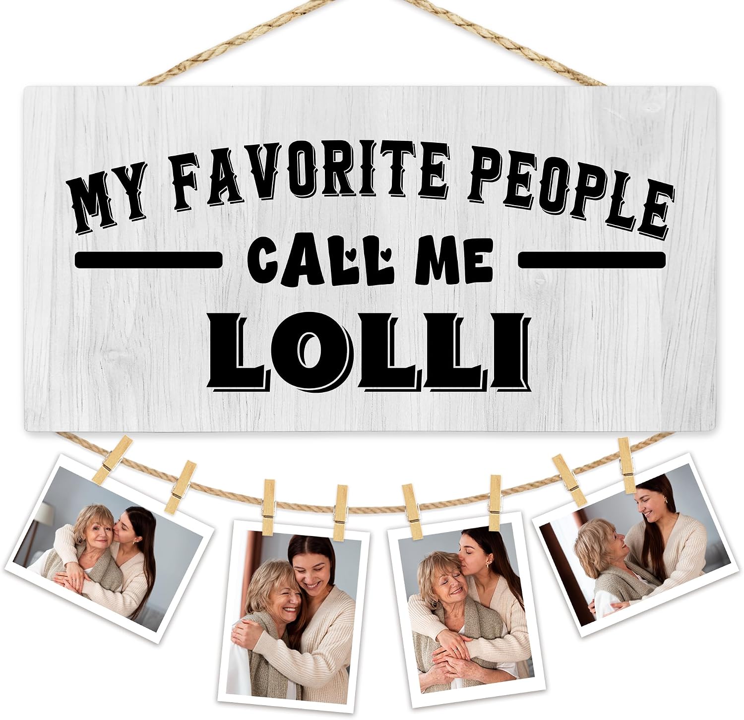 Lolli Picture Frame Photo Holder for Wall, Best Grandma Gifts, Grandmother Gift from Grandchildren Grandkids, My Favorite People Call Me Lolli Picture Board Hanging Photo Display Wall Decor