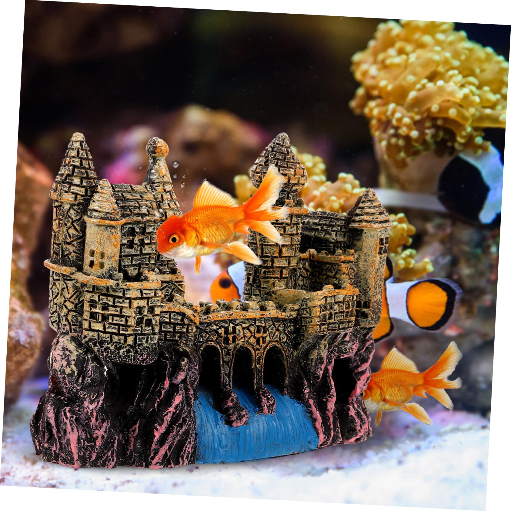 Happyyami 4piezas Mini Castillo para Acuarios Decoración De Acuario Estilo Europeo Adorno Simulado para Peceras y Jardines Acuáticos Seguro para Peces y No Contamina El Agua