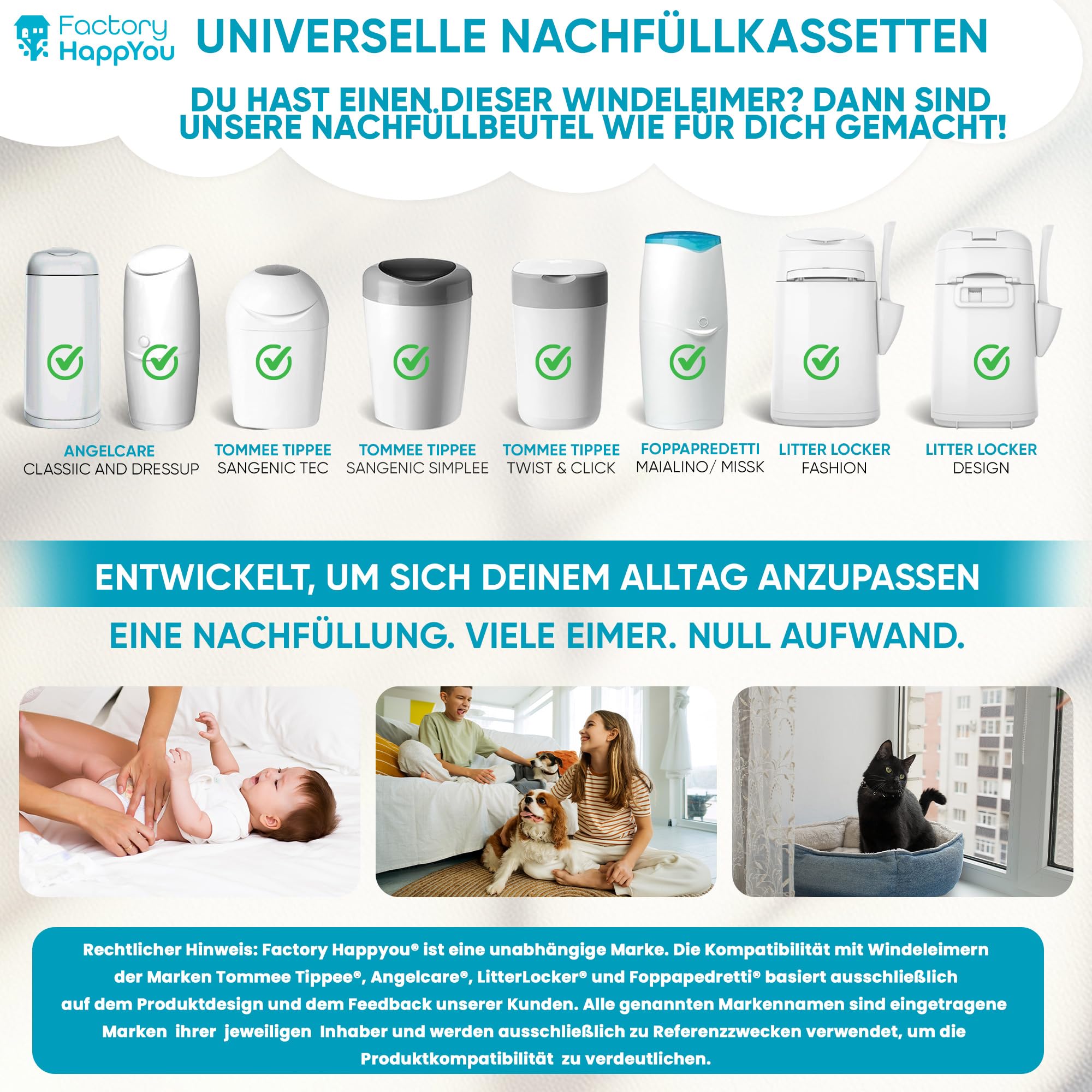 Factory HappyYou® XXL Nachfüllfolie für Windeleimer 12er Pack kompatibel mit Tommee Tippee Twist & Click Sangenic sowie der Mehrheit gängiger Windeleimersysteme 100 Prozent recycelt BPA frei