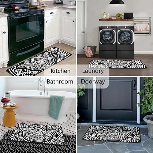 Miniatura 5 de Juego de 2 alfombras de cocina de mal de ojo, psicodélicas, antideslizantes, impermeables, cómodas, para decoración del hogar, sala de estar, 17 x