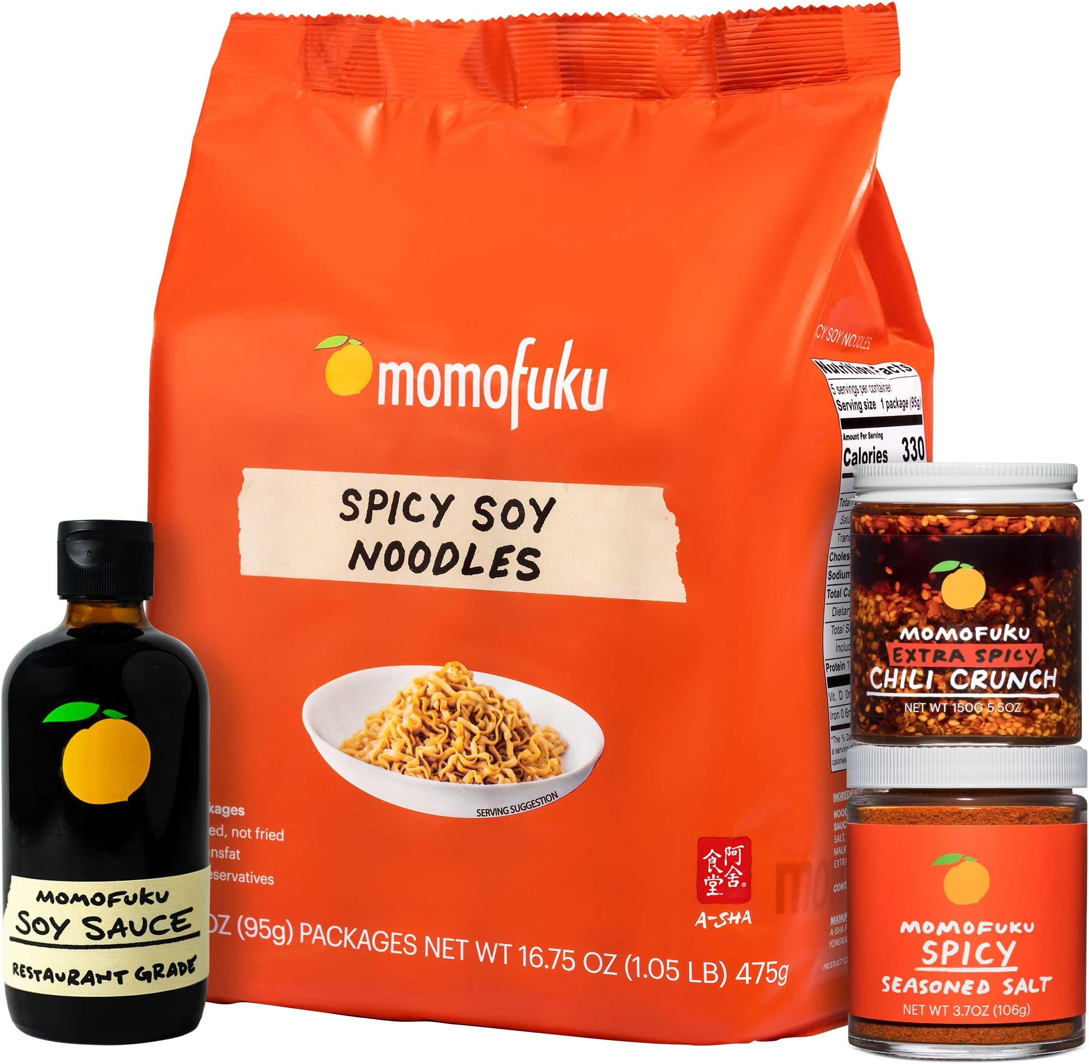 Spicy Momofuku Starter Pack by David Chang, Contains Extra Spicy Chili Crunch, Spicy Soy Ramen, Soy Sauce, and Spicy Salt, Chef Made for Cooking, Asian Snacks