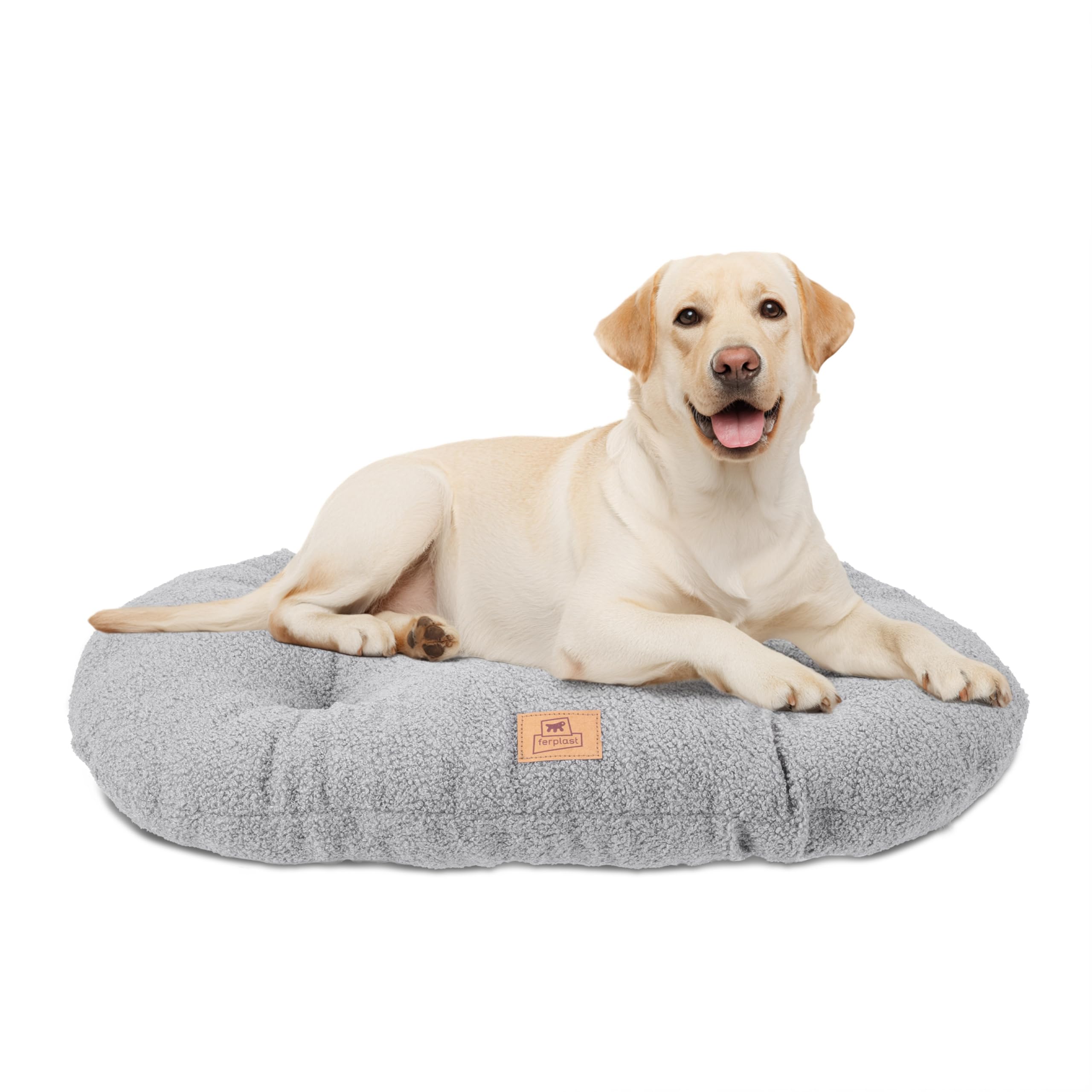 Ferplast Dog Bed Cushion for Medium-Sized Dogs, Cat Bed, Washable Synthetic Bouclé Fabric, Soft Padding, 78 x 50 x h 5 cm. Grey