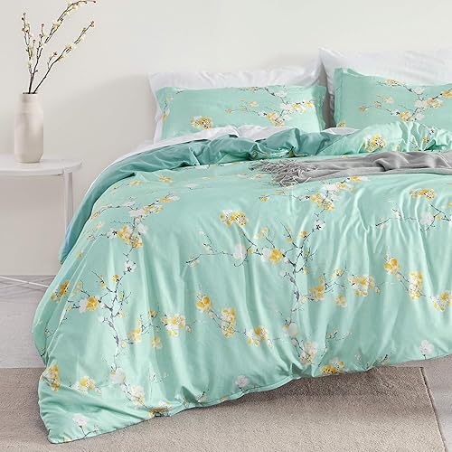 Miniatura 7 de SLEEP ZONE Juego de funda de edredón con estampado floral de 4.23 ozm, ultra suave, cierre de cremallera, lazos en las esquinas, flor rosa claro,