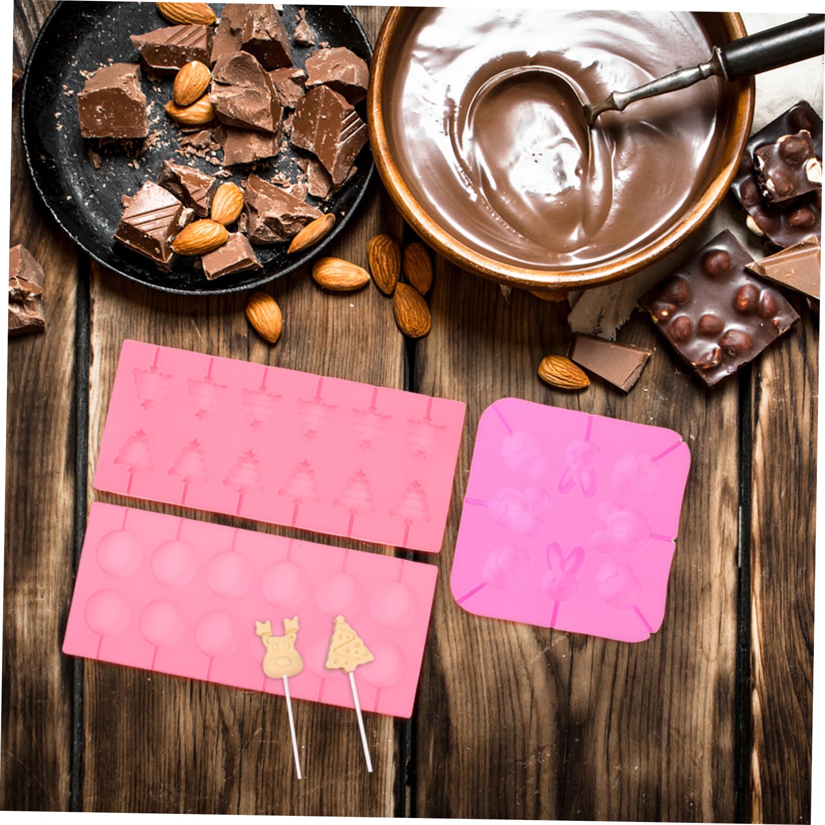 Molde de Silicona para Piruletas Navideñas, 7 Piezas | Incluye Palitos, Bolsas de Golosinas y Bridas, Formas Variadas, para Chocolate y Caramelo Duro