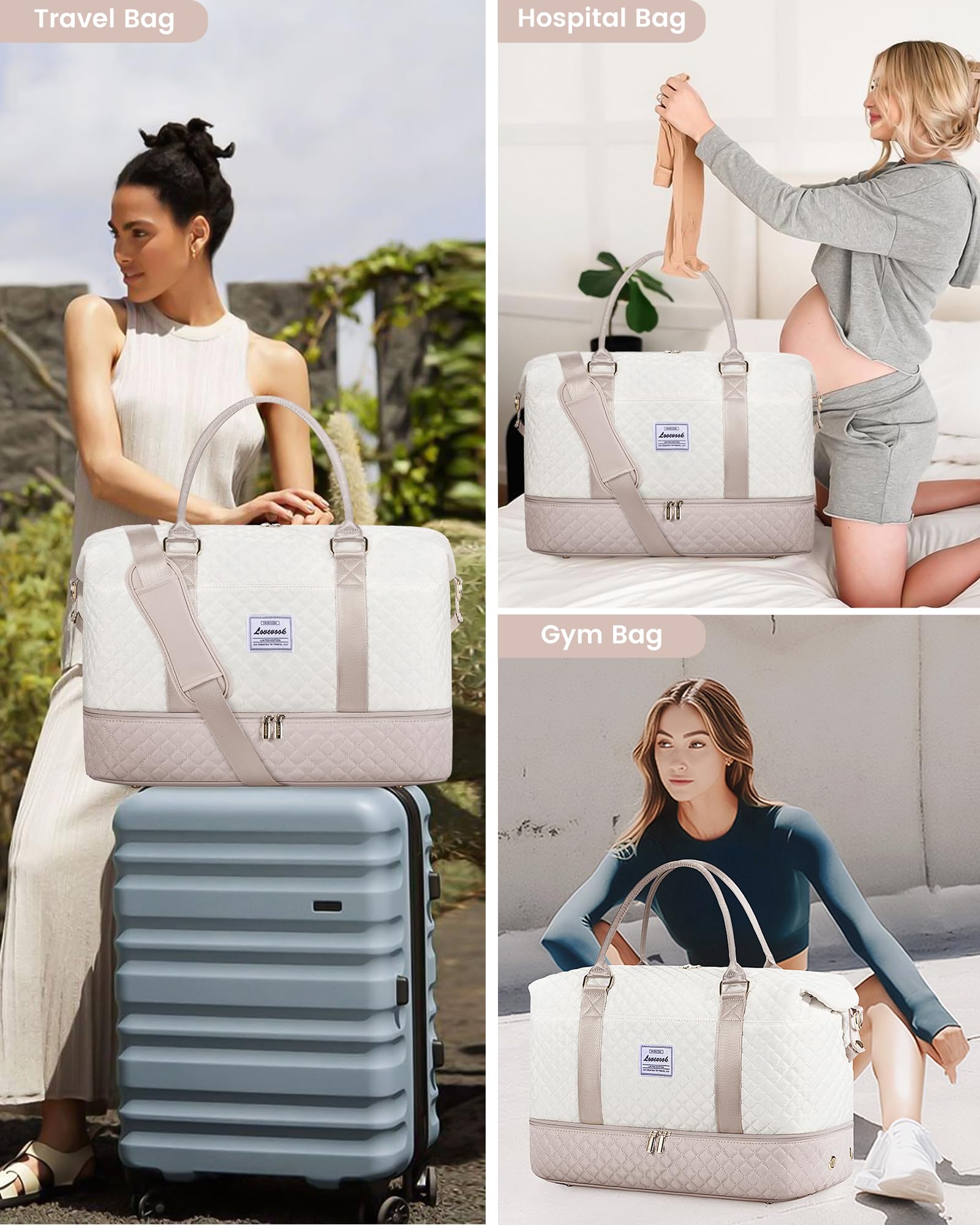 LOVEVOOK Reisetasche Damen Groß Sporttasche mit Schuhfach Handgepäck Tasche für Flugzeug Weekender Travel Duffle Cabin Bag Women Carry On Luggage Kliniktasche Geburt Set für Gym Strand Sauna Camping
