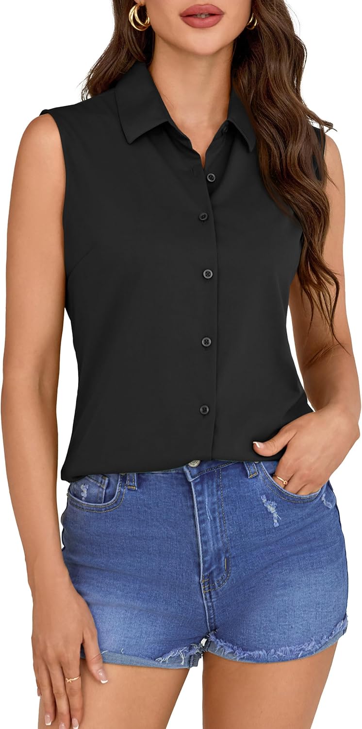 COUXILY Wrinkle-Free & Non-Iron Women's Sleeveless Button Down Shirts Blouses with Mulberry Silk Tank Casual Work Tops - Image 3