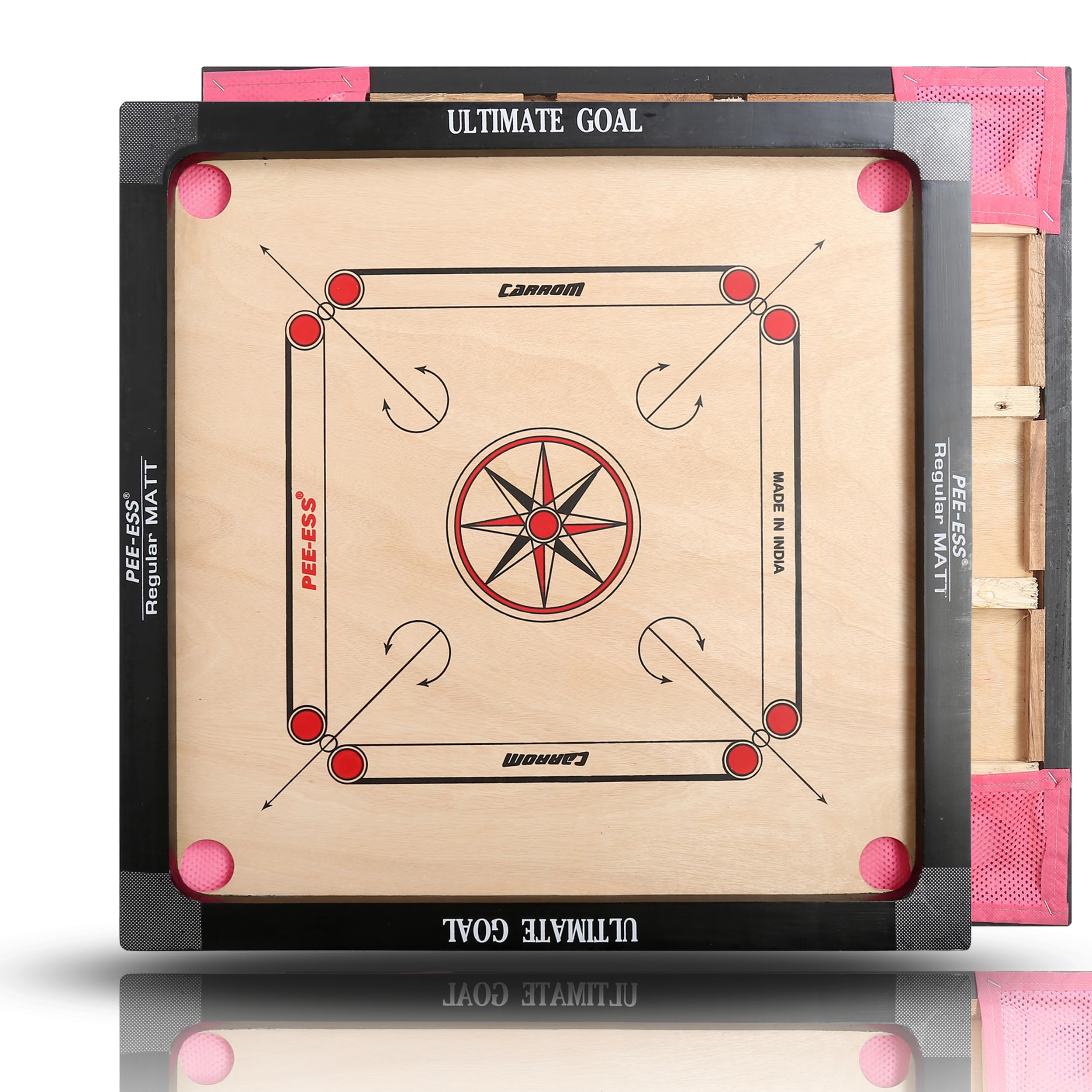 UG ULTIMATE GOAL Ultimate Goal Sports Carrom Board | Shiny Gloss Finish Large Size Carrom Board with Coins and Striker for Kids and Adult - 18 X 18 Inch