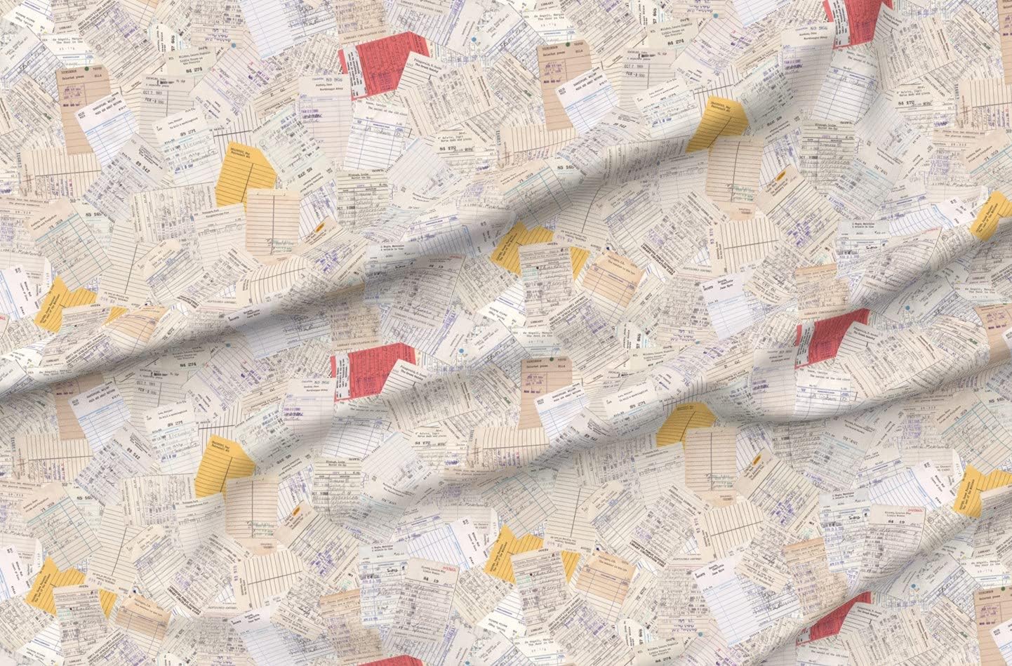 Spoonflower Fabric - Library Card Scatter Books Reading Cards Whimsical Nerdy School Printed on Organic Cotton Sateen Fabric by The Yard - Sewing Quilting Apparel Home Decor