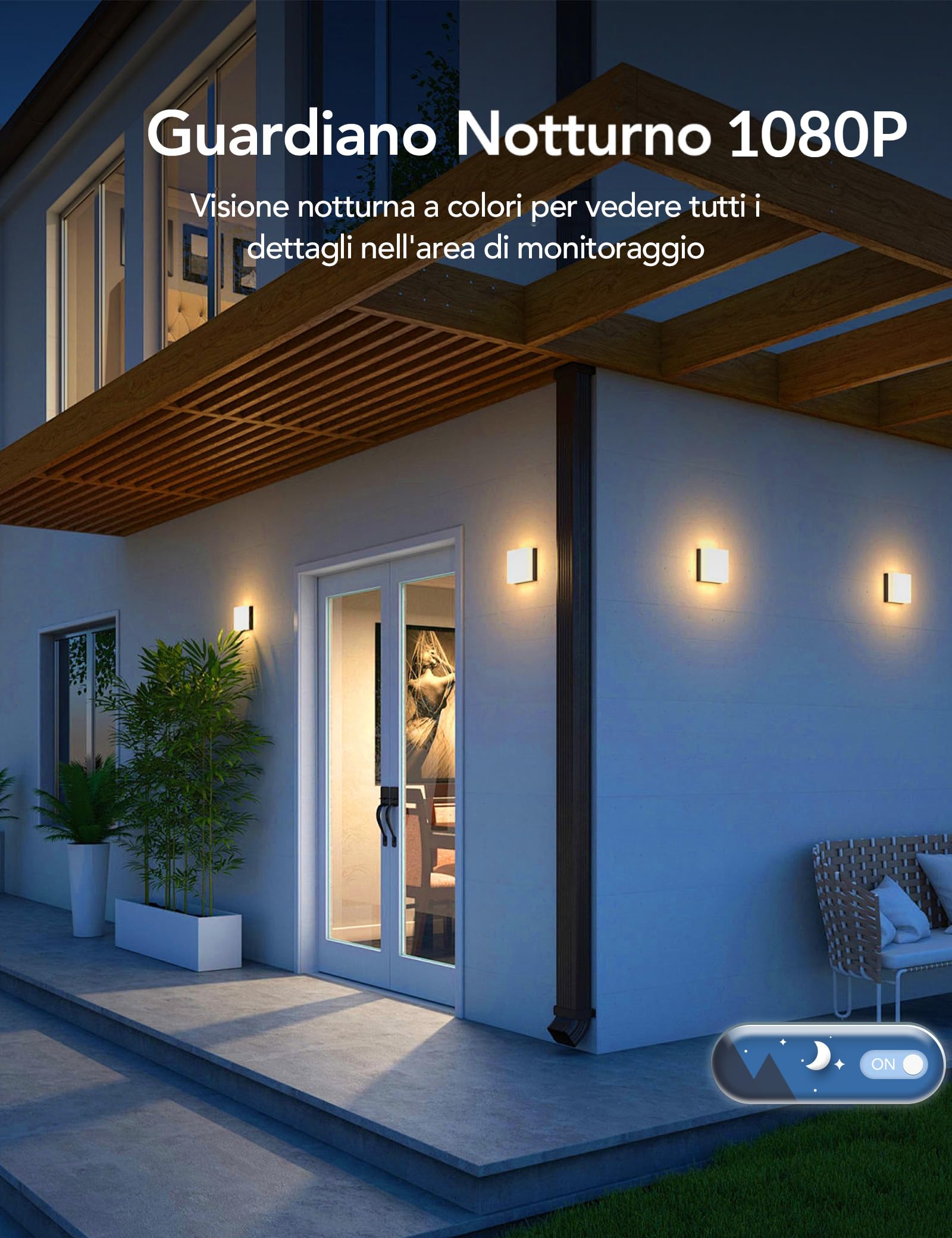 GNCC Telecamera WiFi Esterno Senza Fili con Pannello Solare, 2MP Videocamera Sorveglianza Esterno a Batteria 5200mAh, Rilevamento PIR/Umano, 360° PTZ, Visione Notturna a Colori, Audio Bidirezionale