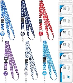 Retractable Cruise Lanyards with ID Badge Reel Holder, 6 Styles Sea-Themes Lanyards for Cruise Ship Cards Keys, Waterproof Cruise Essentials & Must Have Accessories