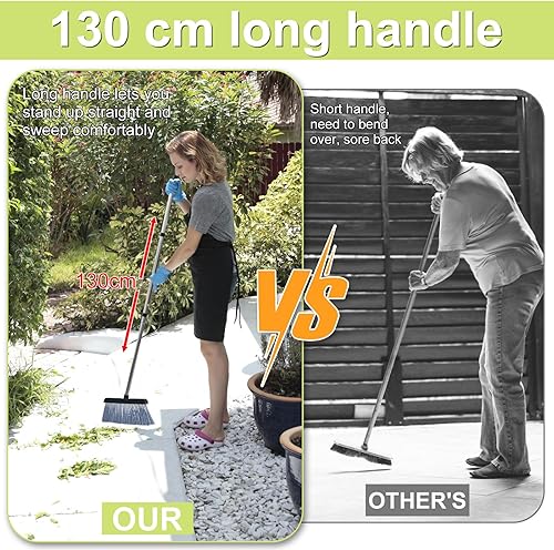 Miniatura 6 de Juego de escoba y recogedor para el hogar, combo de escoba de mango largo de 51 pulgadas con dientes de peine, escoba de cerdas suaves, juego de