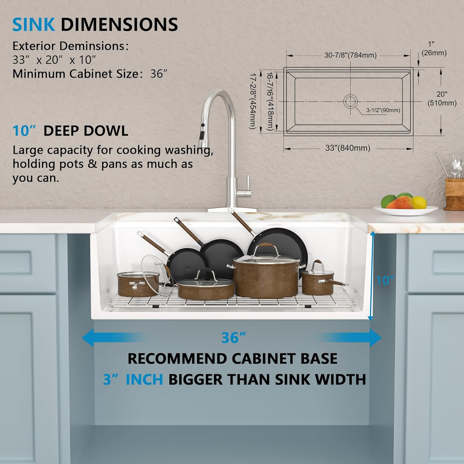 33 White Farm Sink Workstation - Fulorni 33 Inch Farmhouse Kitchen Sink Workstation Flat Apron Front White Ceramic Porcelain Fireclay Single Bowl Farmer Style Basin