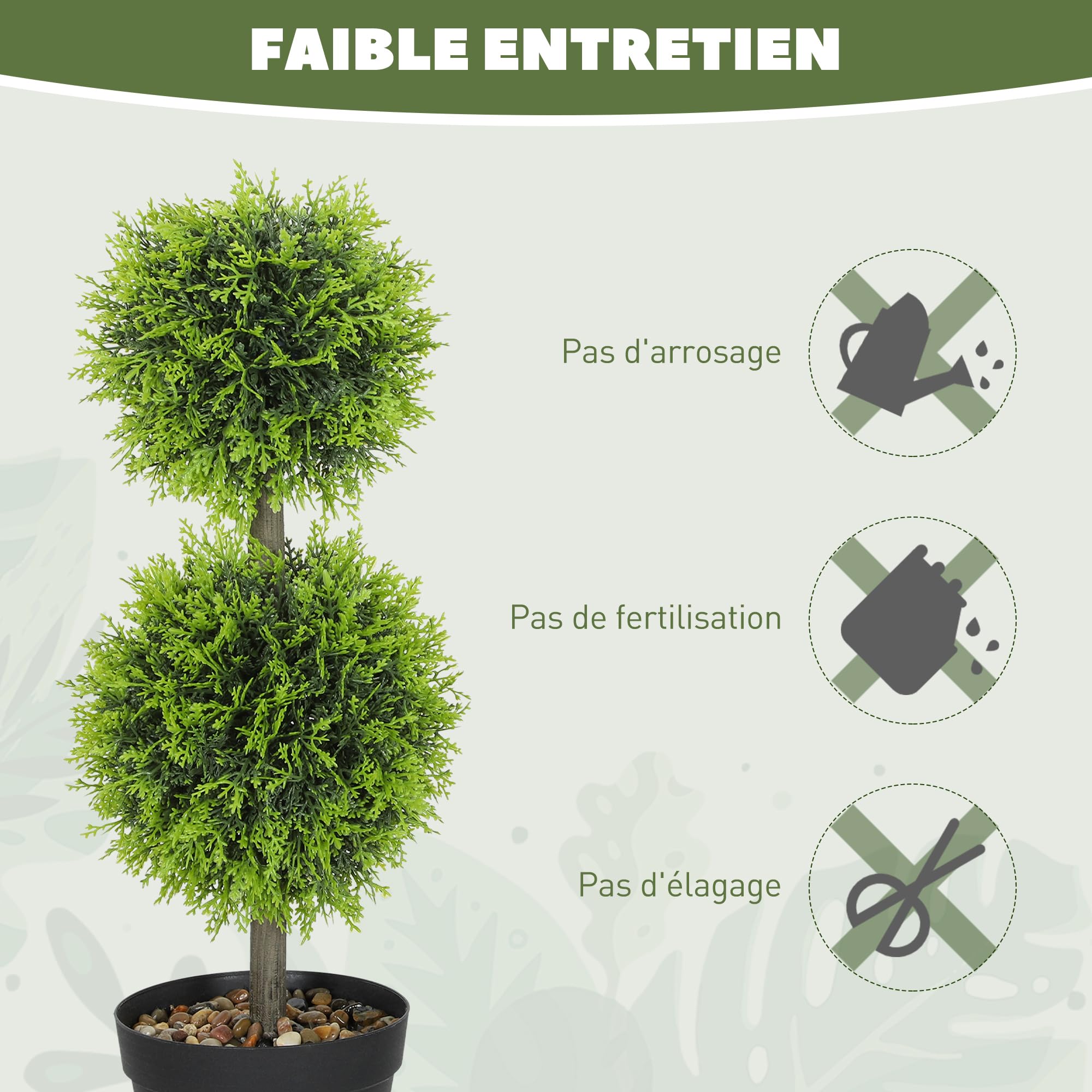 HOMCOM Lot de 2 Plantes Artificielles Décoratives 60 cm Vert
