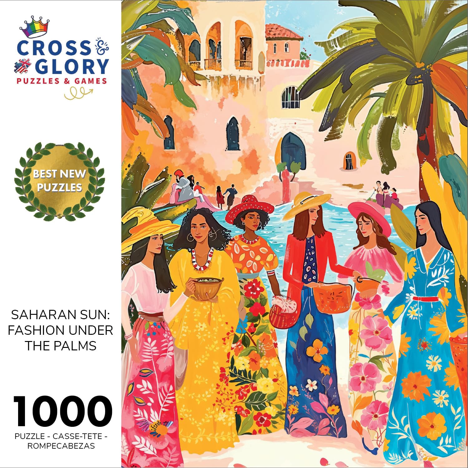 Saharan Sun: Fashion Under The Palms by Cross & Glory, 1000 Piece Moroccan Desert Jigsaw Puzzle, Eco-Friendly - Image 3