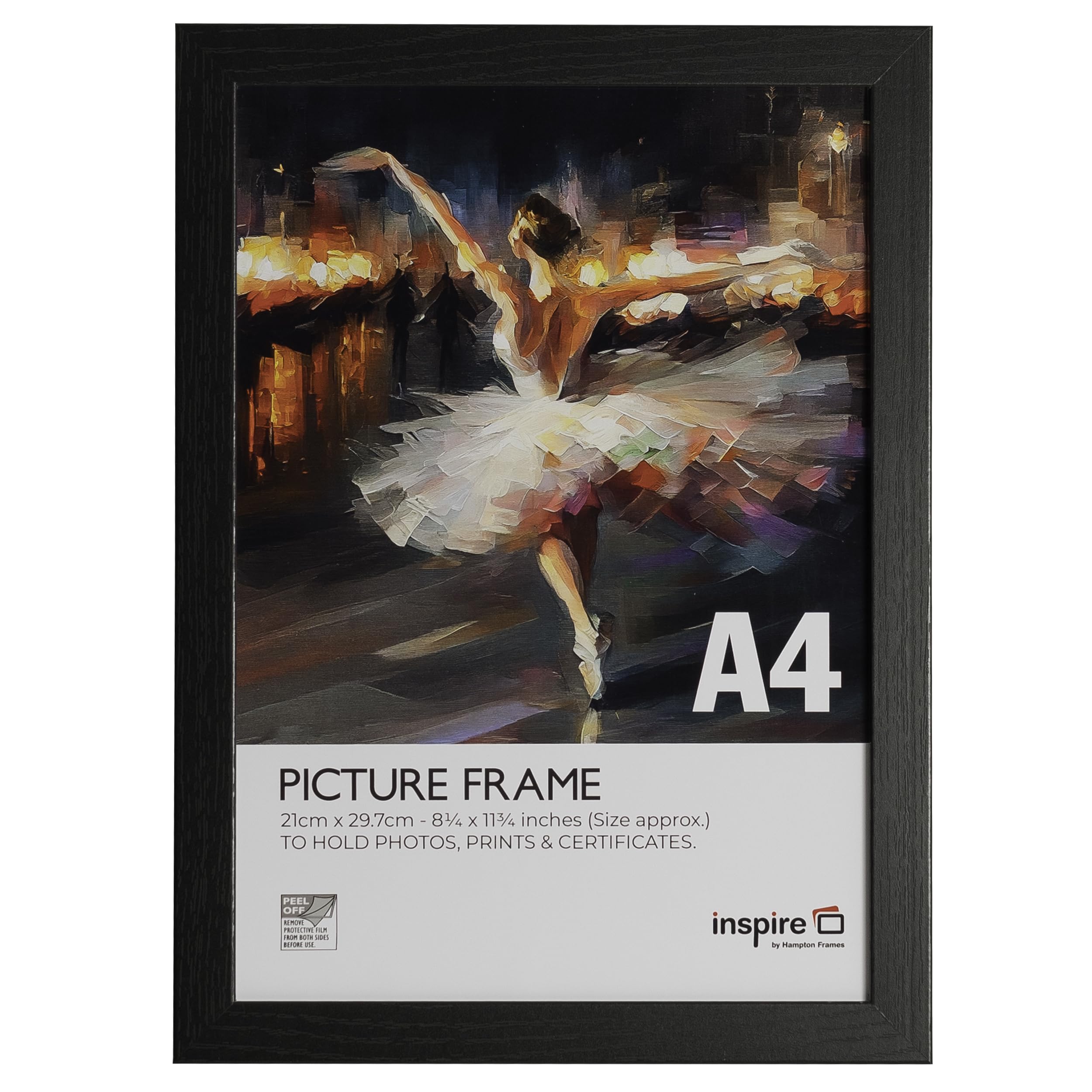 Inspire By Hampton Frames Black | Cambridge A4 Photo Frame, 21X30cm, Engineered Wood, Acrylic Front | Freestanding Or Wall Mount, Drop-In Back | Modern Home Décor Display