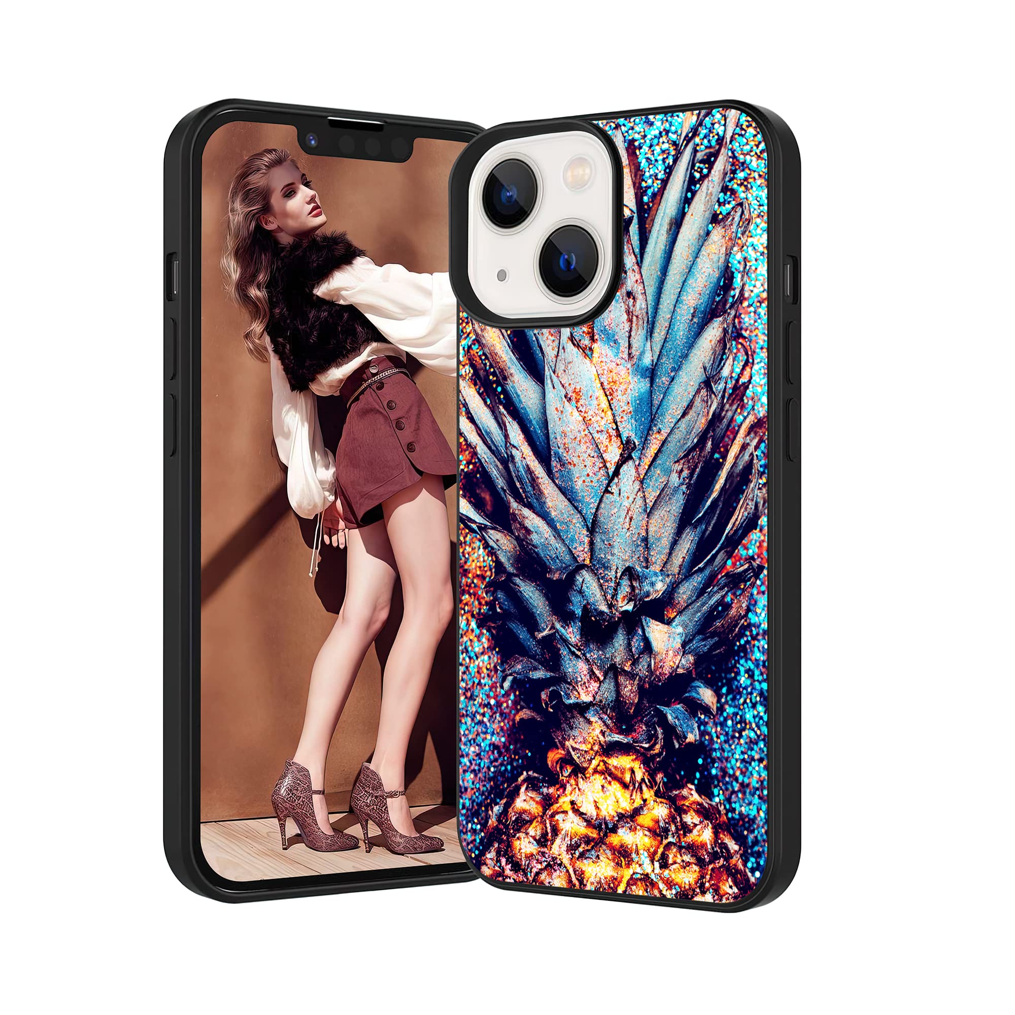 Compatible with iPhone 13 Case,Pineapple Glitter Tropical Plant Phonecase for Girl Women Boys,Soft TPU Full Body Protection Shockproof Drop Protection Phone Case Cover for iPhone 13 6.1Inch