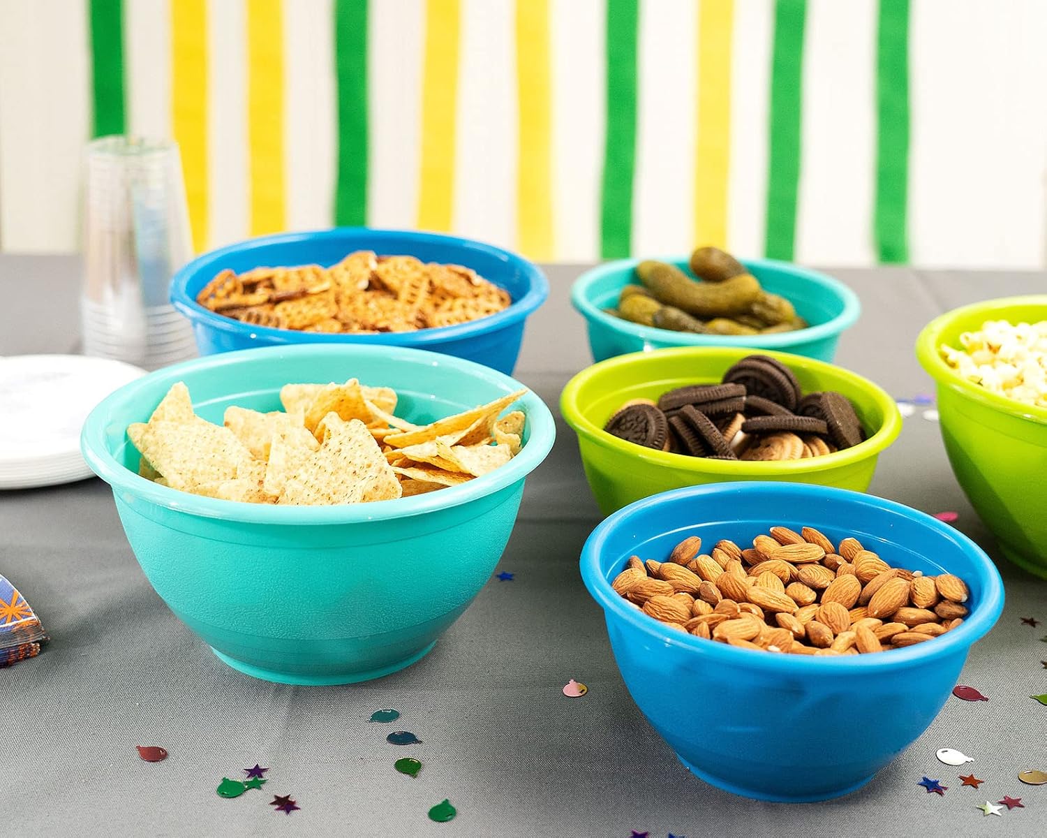 Stephanie Imports Made in USA 6-Piece Set of Prep & Store Plastic Bowls with Clear Lids (BPA-Free and Dishwasher Safe) - Blue, Teal and Green