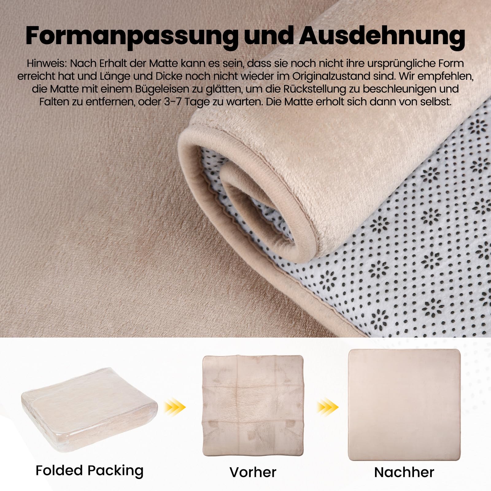 Krabbelmatte Baby 127×127cm, 3cm Dicke Schaumstoff Spielmatte, Ultraweiche Stütze und Plüschiges Gefühl Teppich Kinderzimmer, Pflegeleichte Krabbeldecke Baby mit Rutschfester Unterseite, Beige